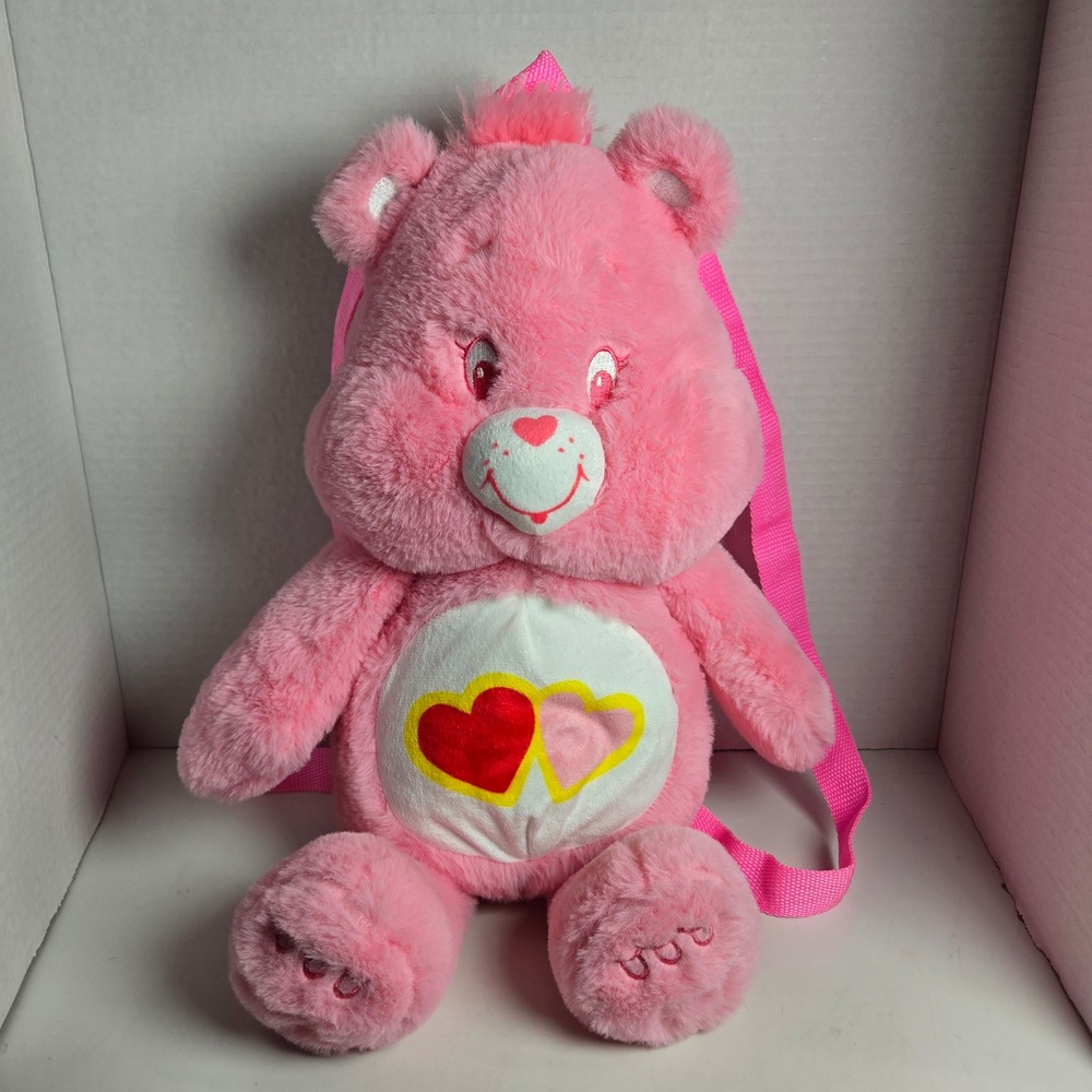 Care Bears Love-A-Lot Bear Plush Backpack 15" Pink Hearts Bag 2024 Fast Forward